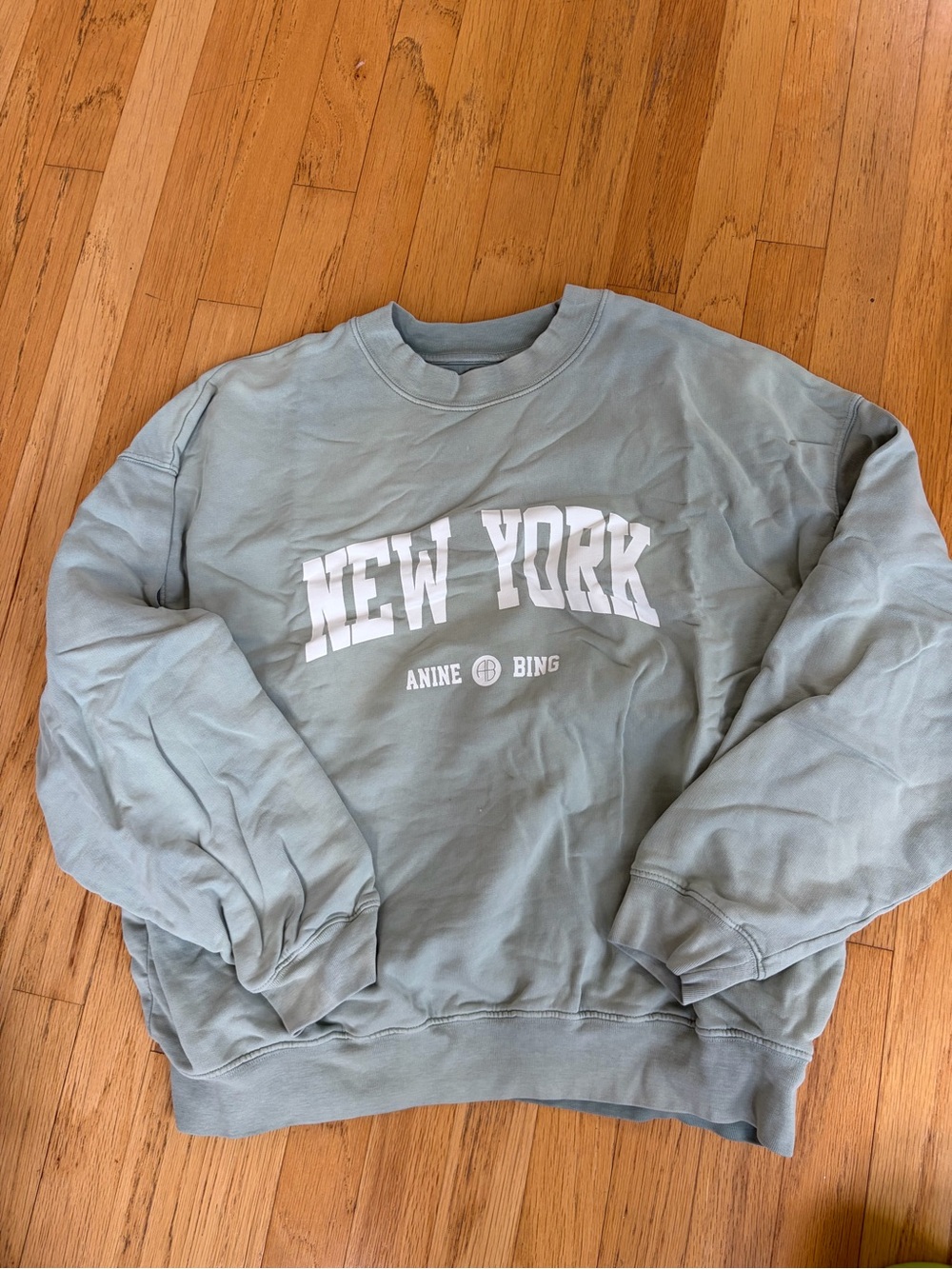 Anine Bing women’s Crewneck Sweatshirt in Sage Green with White 'New York' Print